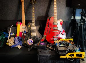 guitars on a couch