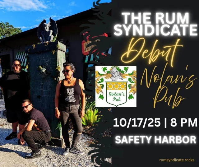 Next up! 

Third Friday in Safety Harbor is  The Rum Syndicate DEBUT at Nolan's Pub ... see you there! 🍻☘️